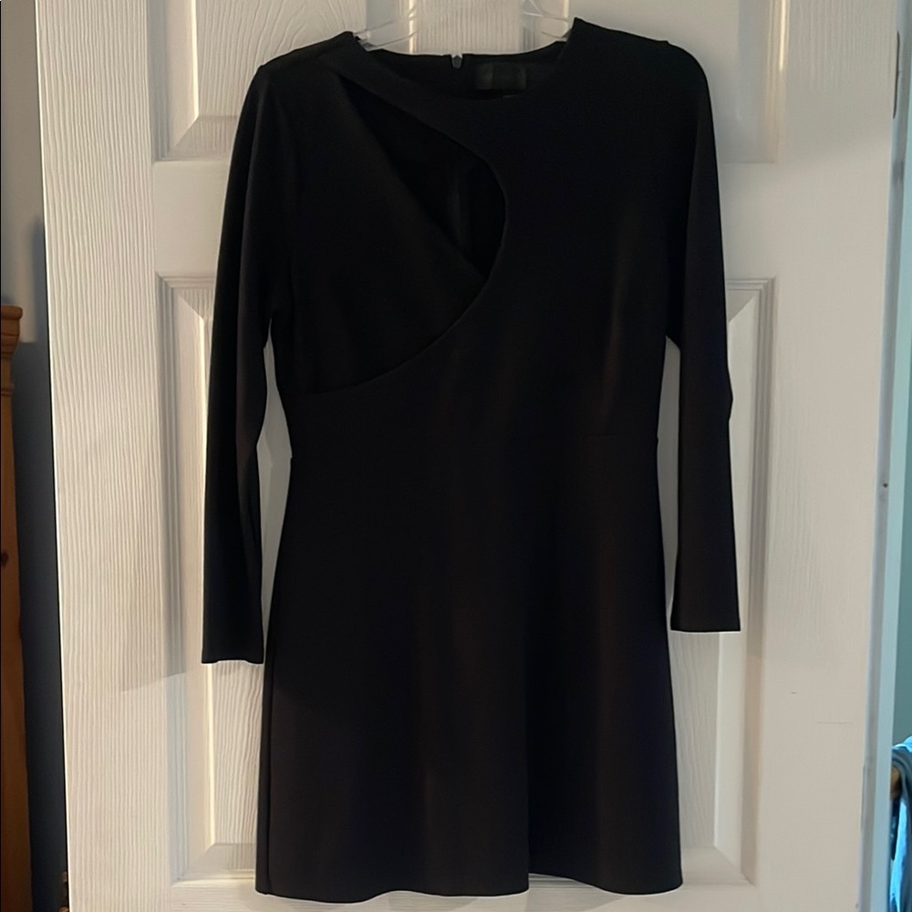 Kendall & Kylie Black Asymmetrical Neck Cut-Out Long Sleeve Dress